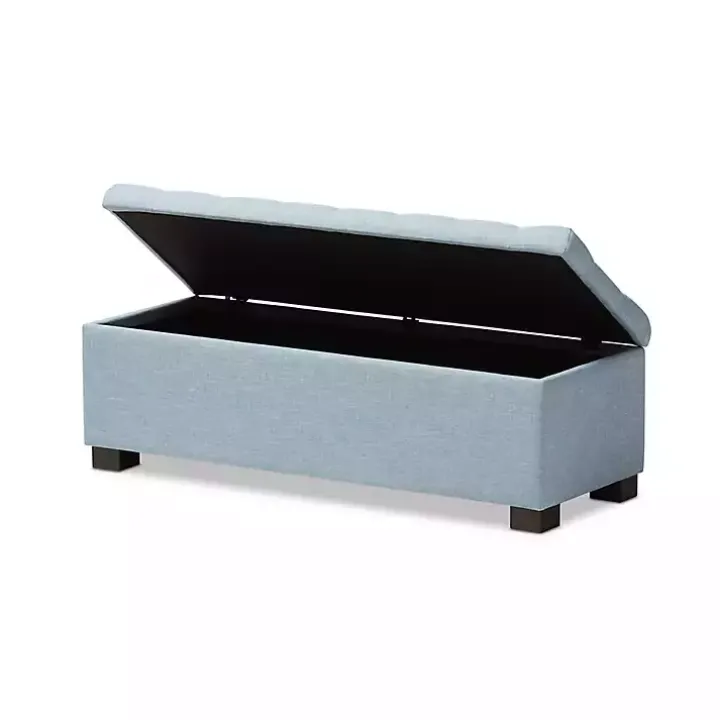 Light Blue Grid Tufted Upholstered Ottoman