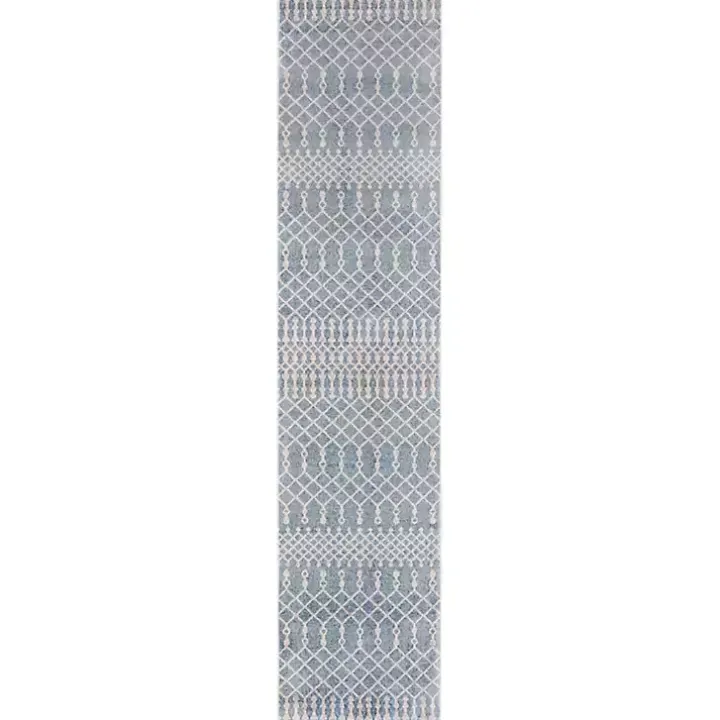 Light Blue Moroccan Washable Runner, 2x10