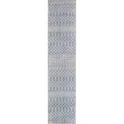 Light Blue Moroccan Washable Runner, 2x12