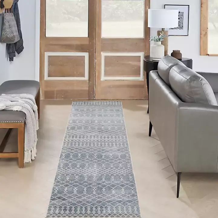 Light Blue Moroccan Washable Runner, 2x12
