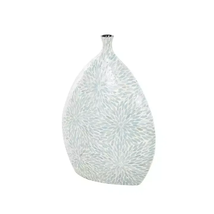 Light Blue Mother of Pearl Floral Floor Vase