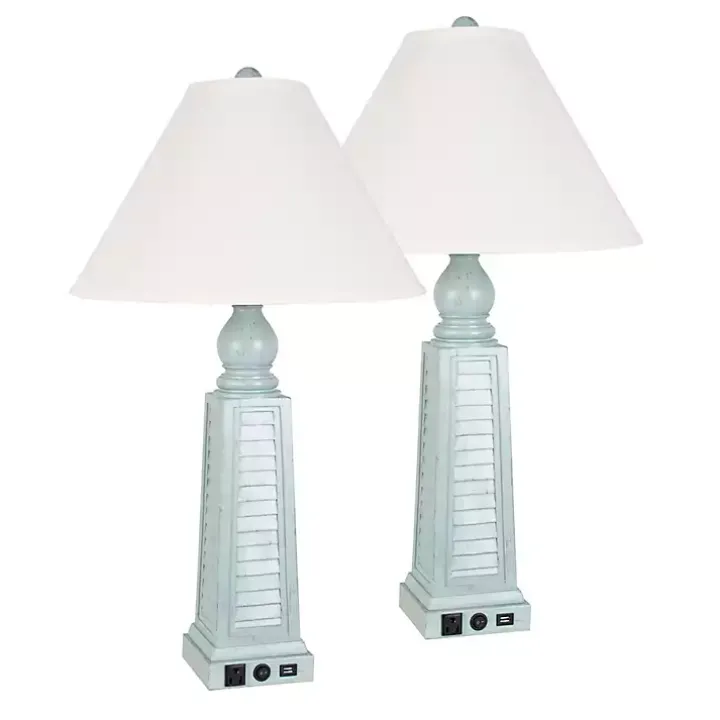 Light Blue Shutter USB Table Lamps, Set of 2
