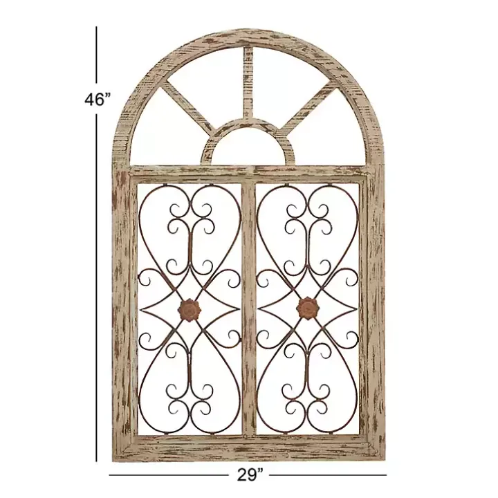 Light Blue Wood Arched Window Wall Plaque