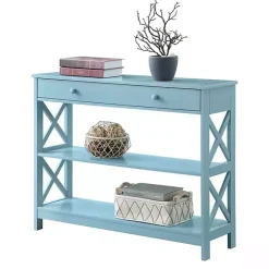 Light Blue X-Frame 2-Shelf Console Table