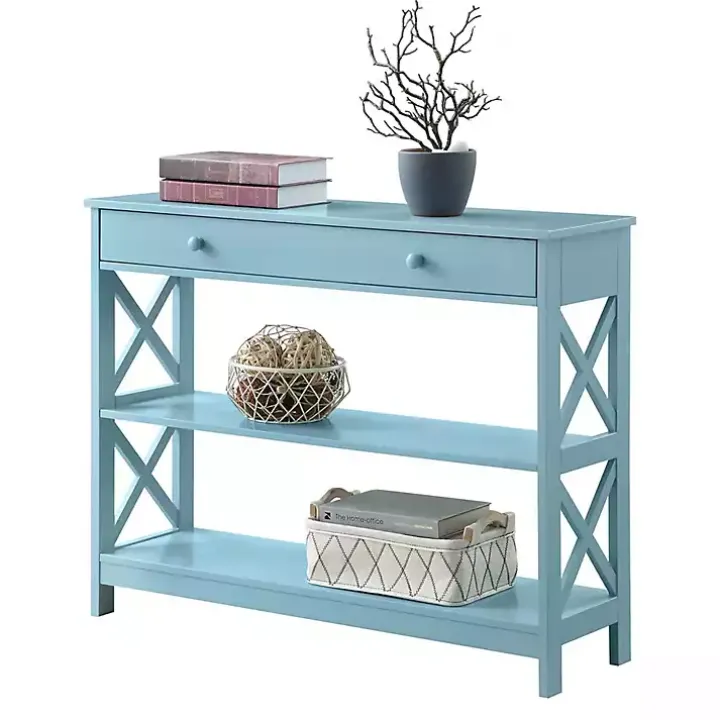 Light Blue X-Frame 2-Shelf Console Table