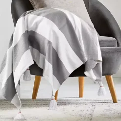 Light Gray Cabana Stripe Tassel Throw