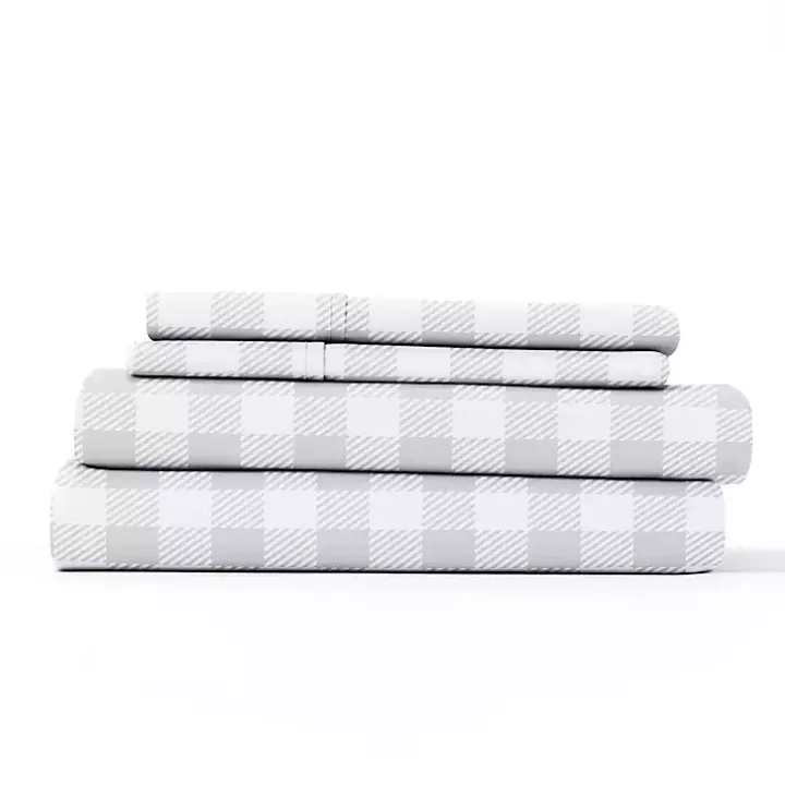 Light Gray Country Plaid 4-Pc. Full Bed Sheet Set