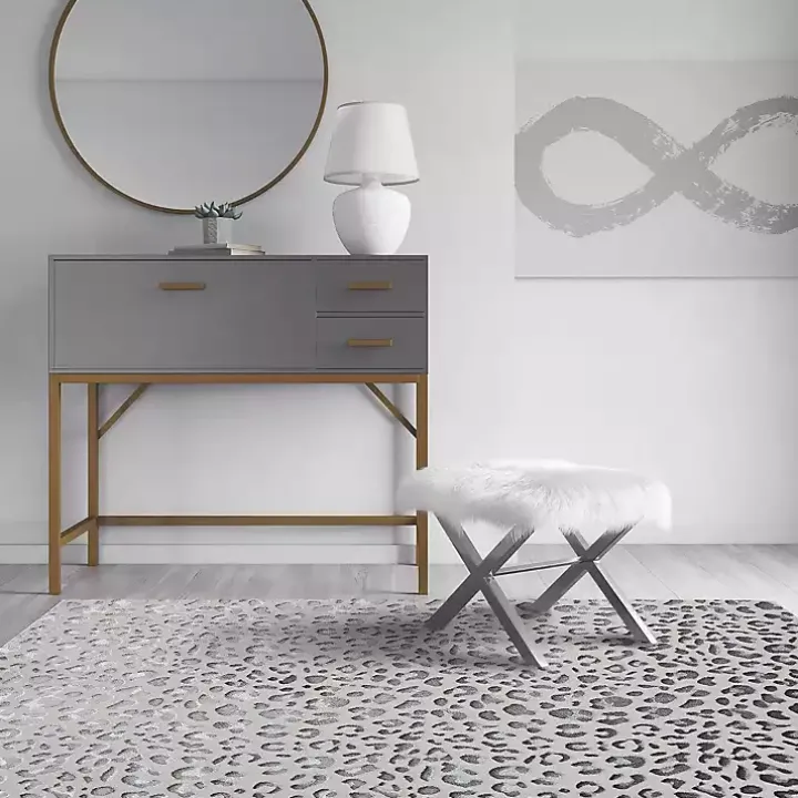 Light Gray Leopard Textured Area Rug, 8x10