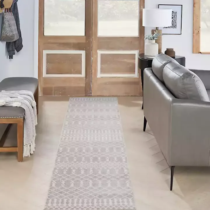 Light Gray Moroccan Washable Runner, 2x8
