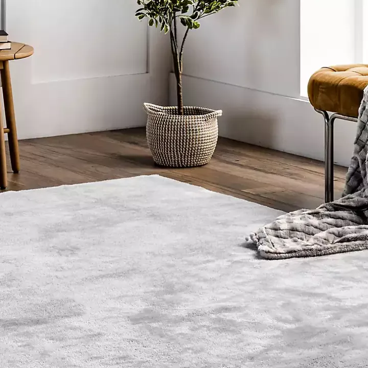 Light Gray Shag Washable Area Rug, 5x8