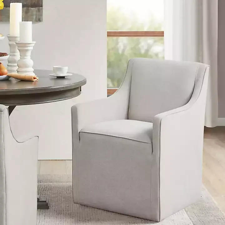 Light Gray Slipcover Dining Chair with Casters