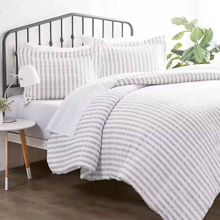 Light Gray Stripes 3-pc. King Duvet Cover Set