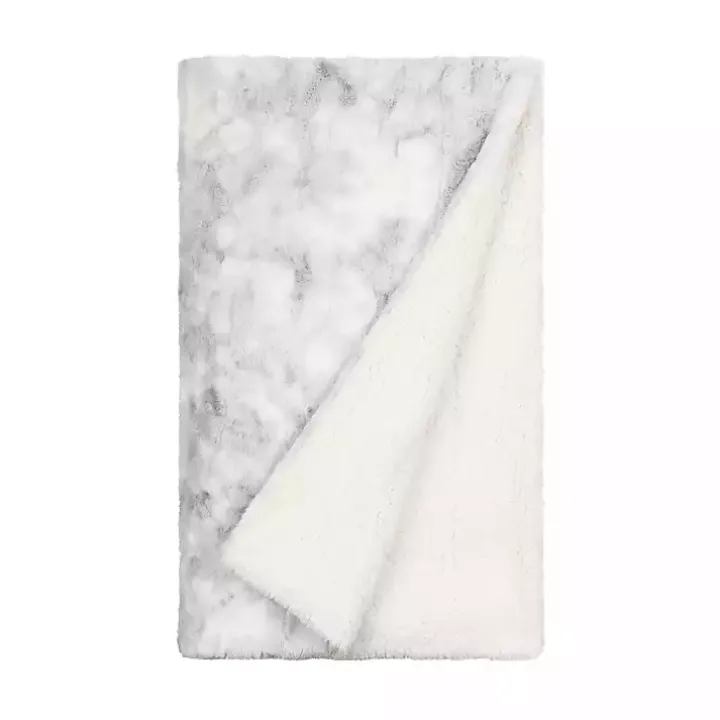 Light Gray Tie Dye Faux Fur Throw