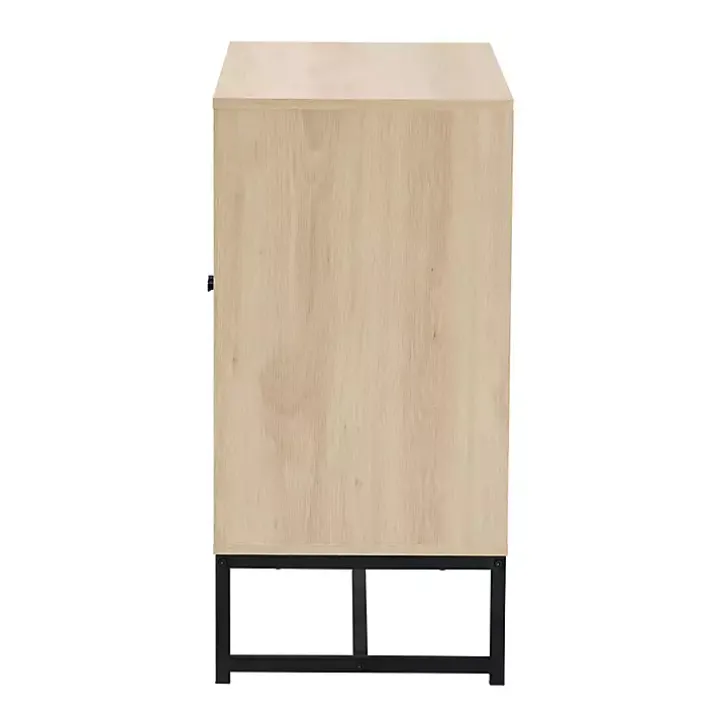 Light Wood and Rattan 2-Door Cabinet