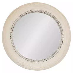 Light Wood Beaded Joan Round Wall Mirror