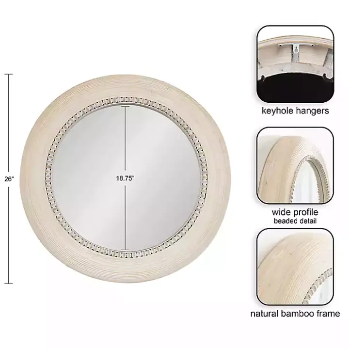 Light Wood Beaded Joan Round Wall Mirror