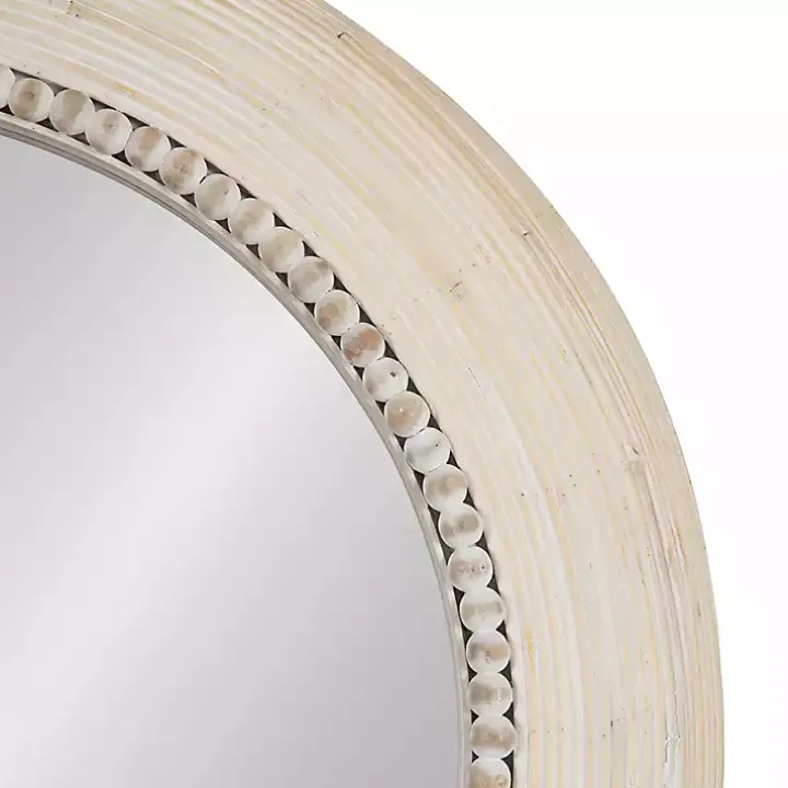 Light Wood Beaded Joan Round Wall Mirror