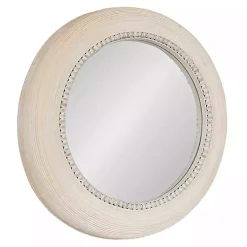 Light Wood Beaded Joan Round Wall Mirror