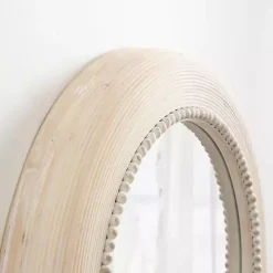 Light Wood Beaded Joan Round Wall Mirror