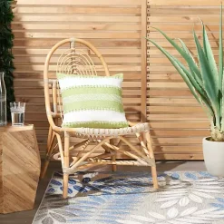 Lime Woven Stripe Reversible Outdoor Square Pillow