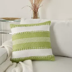 Lime Woven Stripe Reversible Outdoor Square Pillow