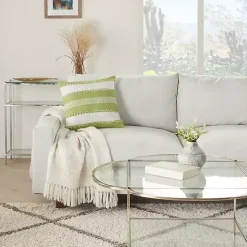 Lime Woven Stripe Reversible Outdoor Square Pillow