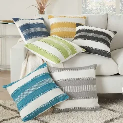 Lime Woven Stripe Reversible Outdoor Square Pillow
