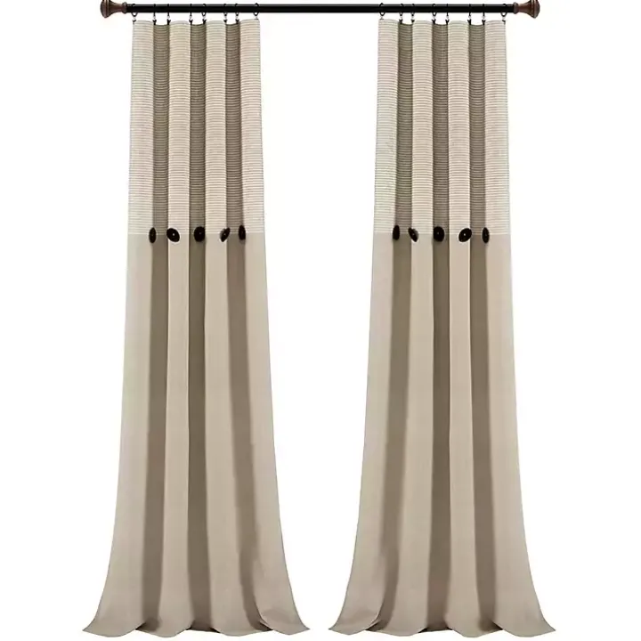 Linen Button and Stripe Curtain Panel Set, 84 in.