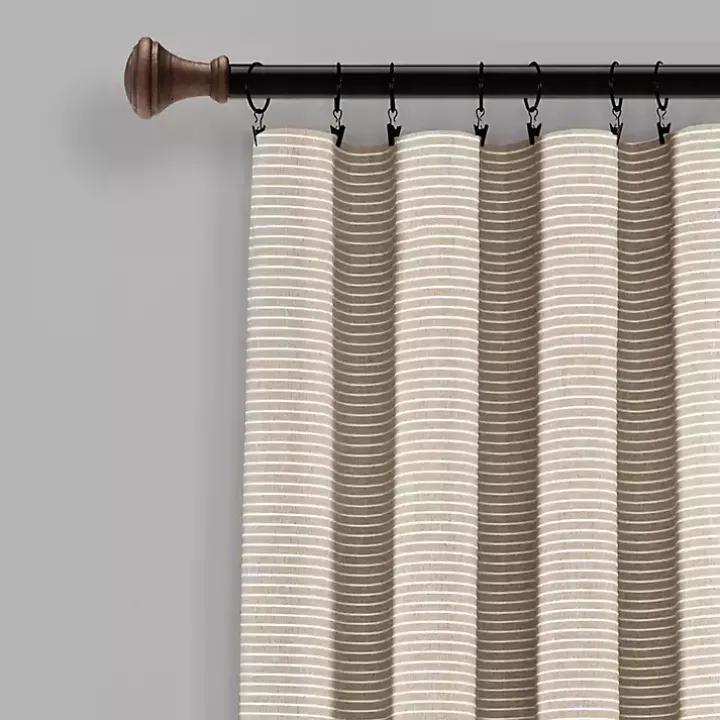 Linen Button and Stripe Curtain Panel Set, 95 in.