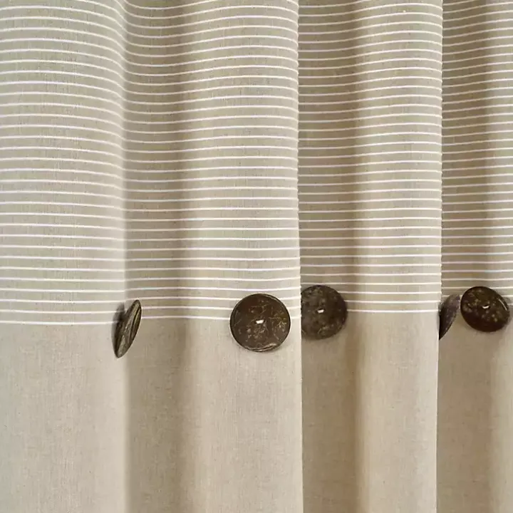 Linen Button and Stripe Curtain Panel Set, 95 in.