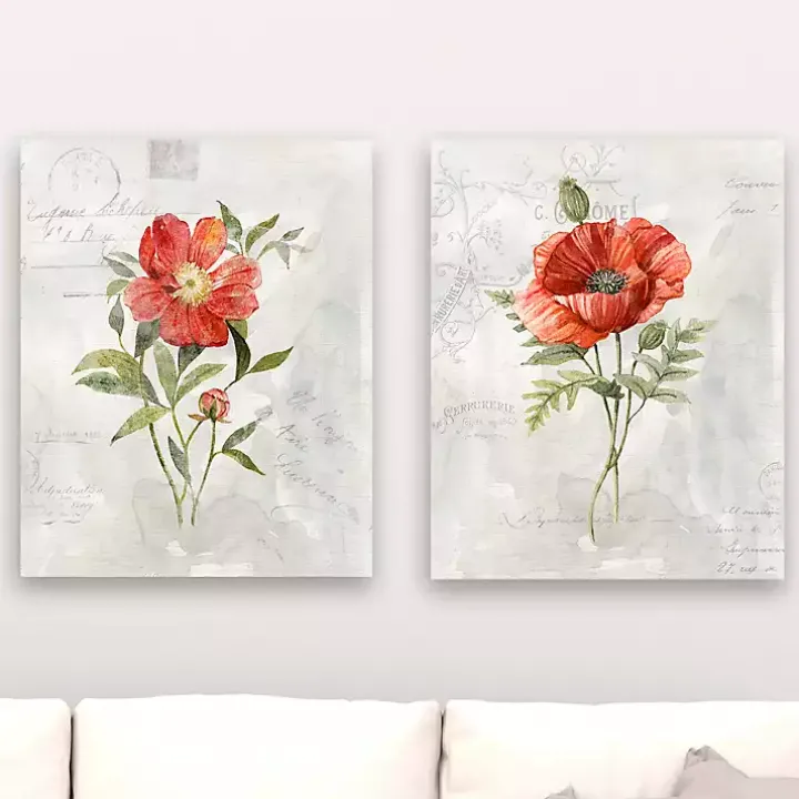 Linen Peony Giclee Canvas Art Prints, Set of 2