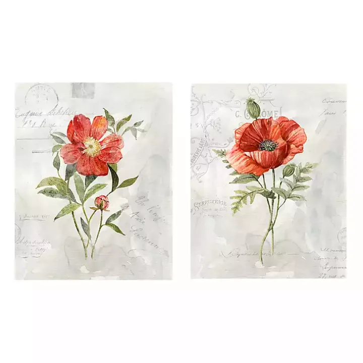 Linen Peony Giclee Canvas Art Prints, Set of 2
