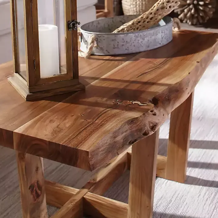 Live Edge Coffee Table with Crossed Legs, 42 in.