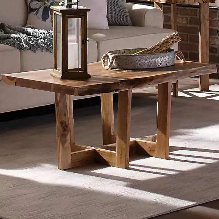 Live Edge Coffee Table with Crossed Legs, 42 in.