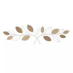 Long White Metal and Reed Leaf Wall Plaque
