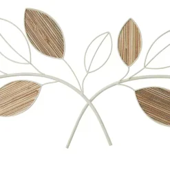 Long White Metal and Reed Leaf Wall Plaque