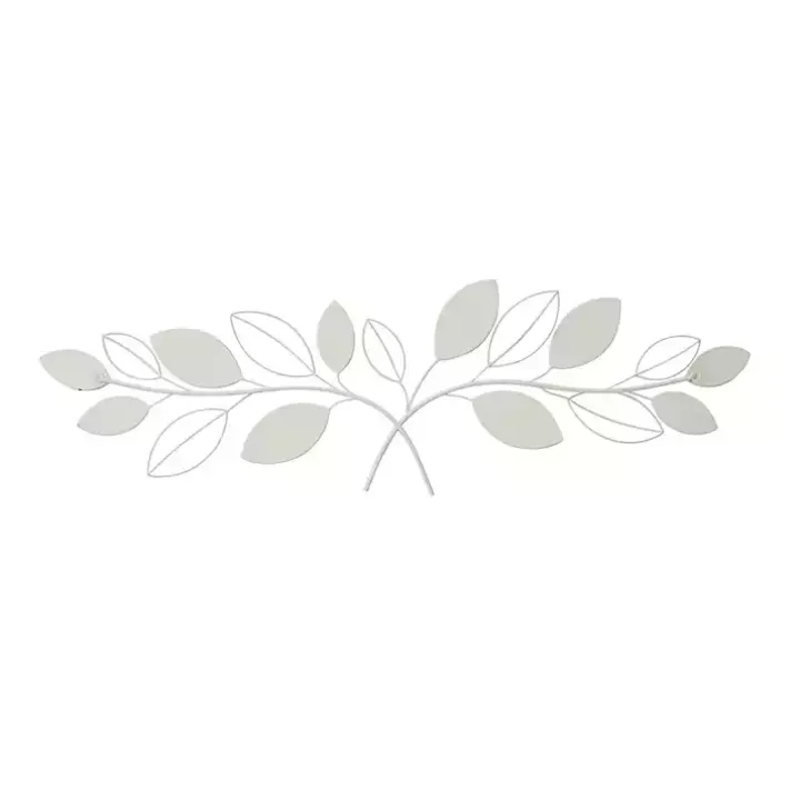 Long White Metal and Reed Leaf Wall Plaque