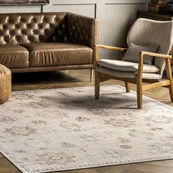 Lottie Cream Vintage Washable Area Rug, 6x9