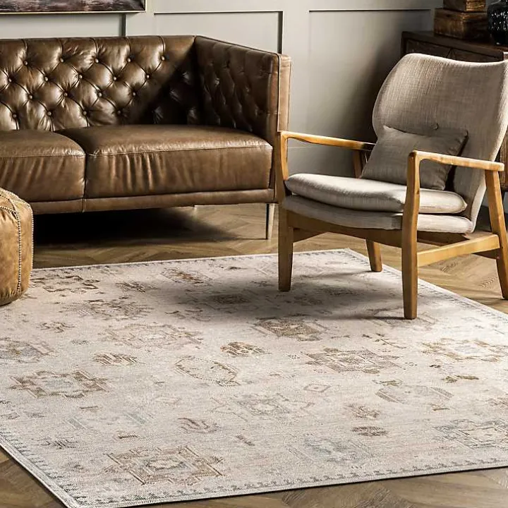 Lottie Cream Vintage Washable Area Rug, 6x9