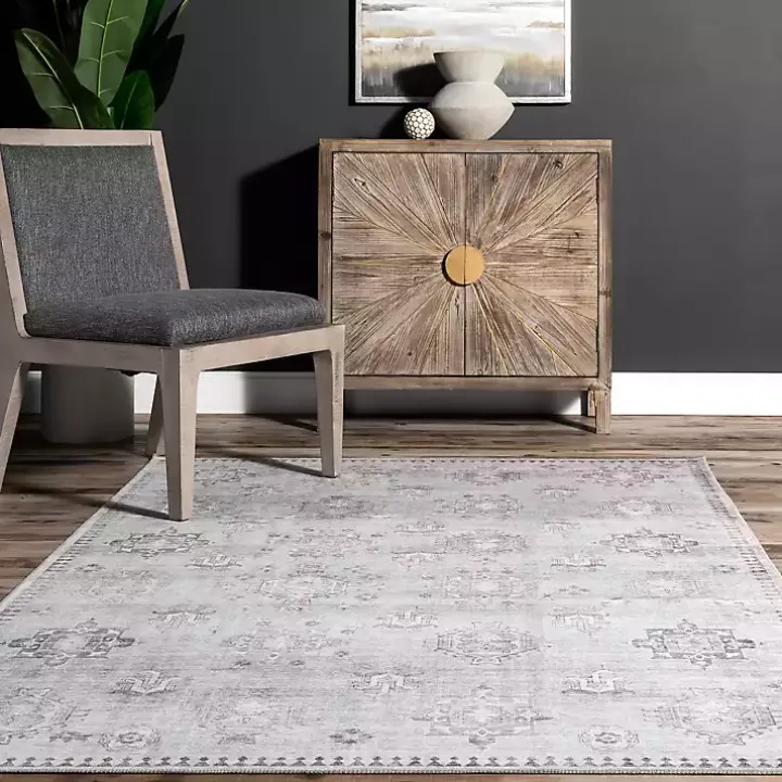 Lottie Gray Vintage Washable Area Rug, 5x8