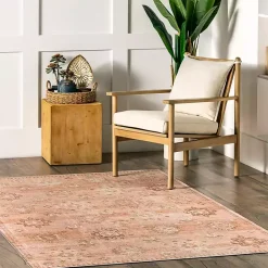 Lottie Peach Vintage Washable Area Rug, 5x8
