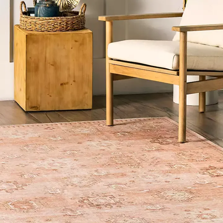 Lottie Peach Vintage Washable Area Rug, 5x8