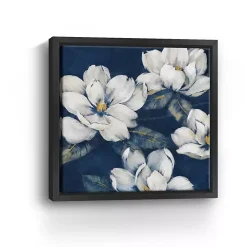 Magnolias Indigo Framed Giclee Canvas Art Print