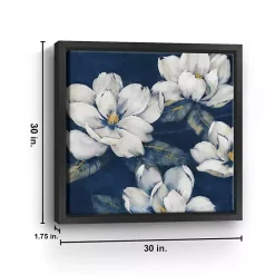 Magnolias Indigo Framed Giclee Canvas Art Print