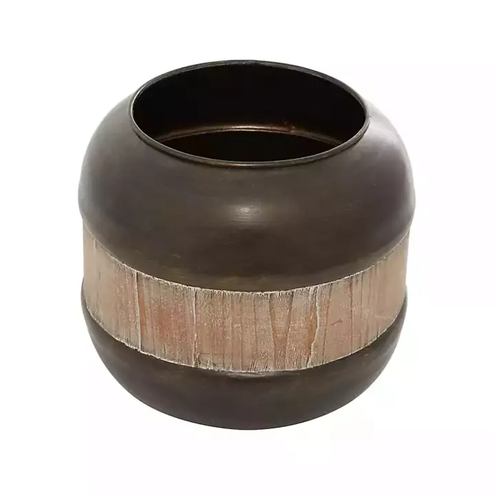 Mahogany Wood and Metal Jar with Lid, 11 in.