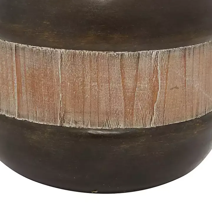 Mahogany Wood and Metal Jar with Lid, 11 in.