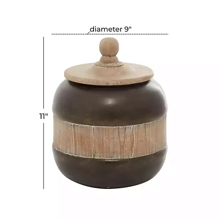 Mahogany Wood and Metal Jar with Lid, 11 in.