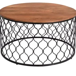 Mango Wood and Black Iron Coffee Table