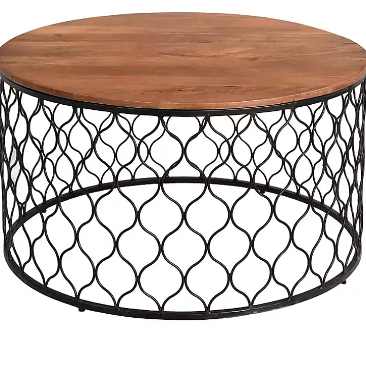 Mango Wood and Black Iron Coffee Table