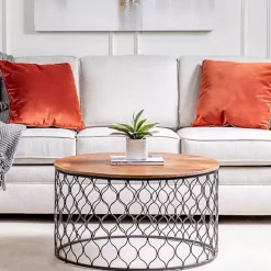 Mango Wood and Black Iron Coffee Table